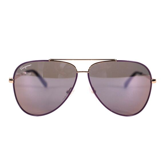 Ferragamo Aviator Sunglasses - Shiny Light Gold / Purple Gradient - NWT - Picture 1 of 9